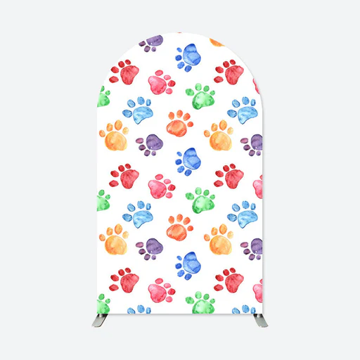 Colorful Cute Paw Prints Arch Backdrop Cover With Frame
