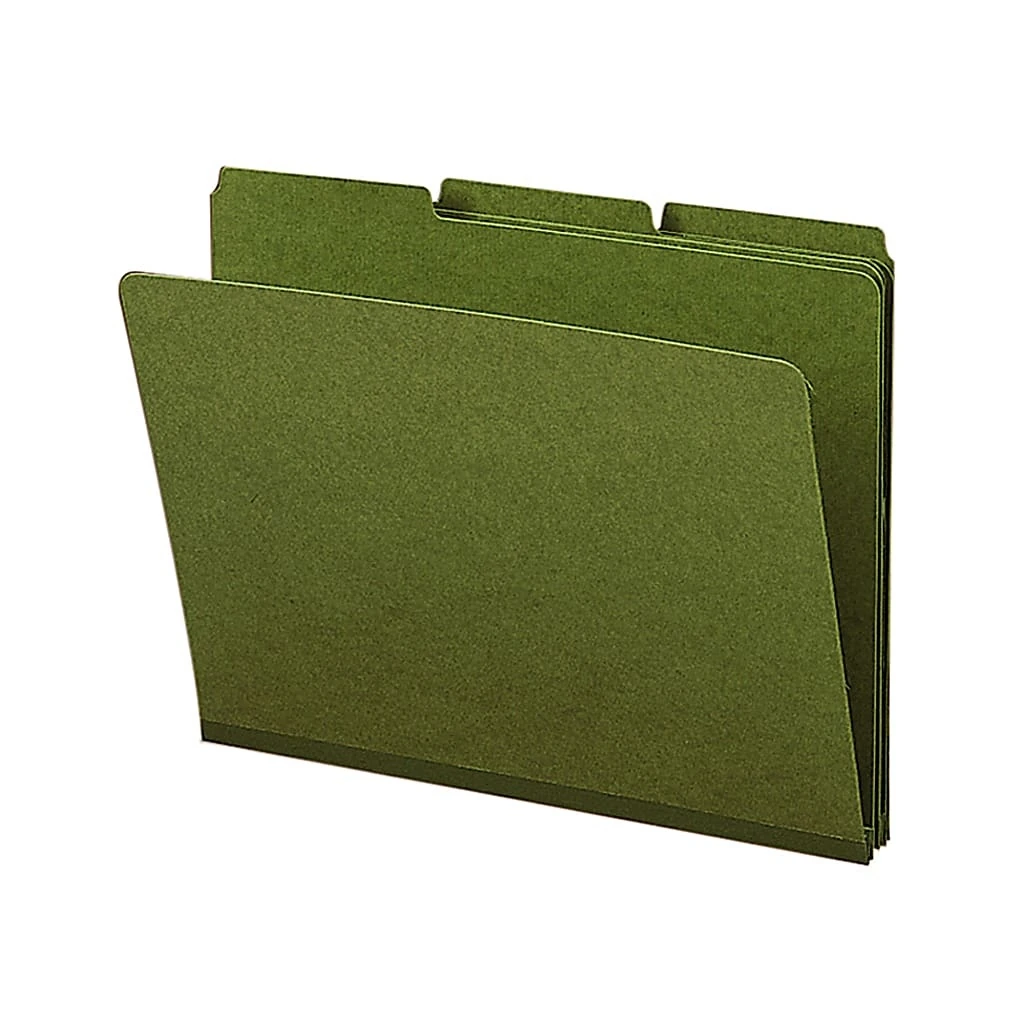 Smead 1/3-cut Color Pressboard Tab Folders Letter Size 50% Recycled Green Box Of 25