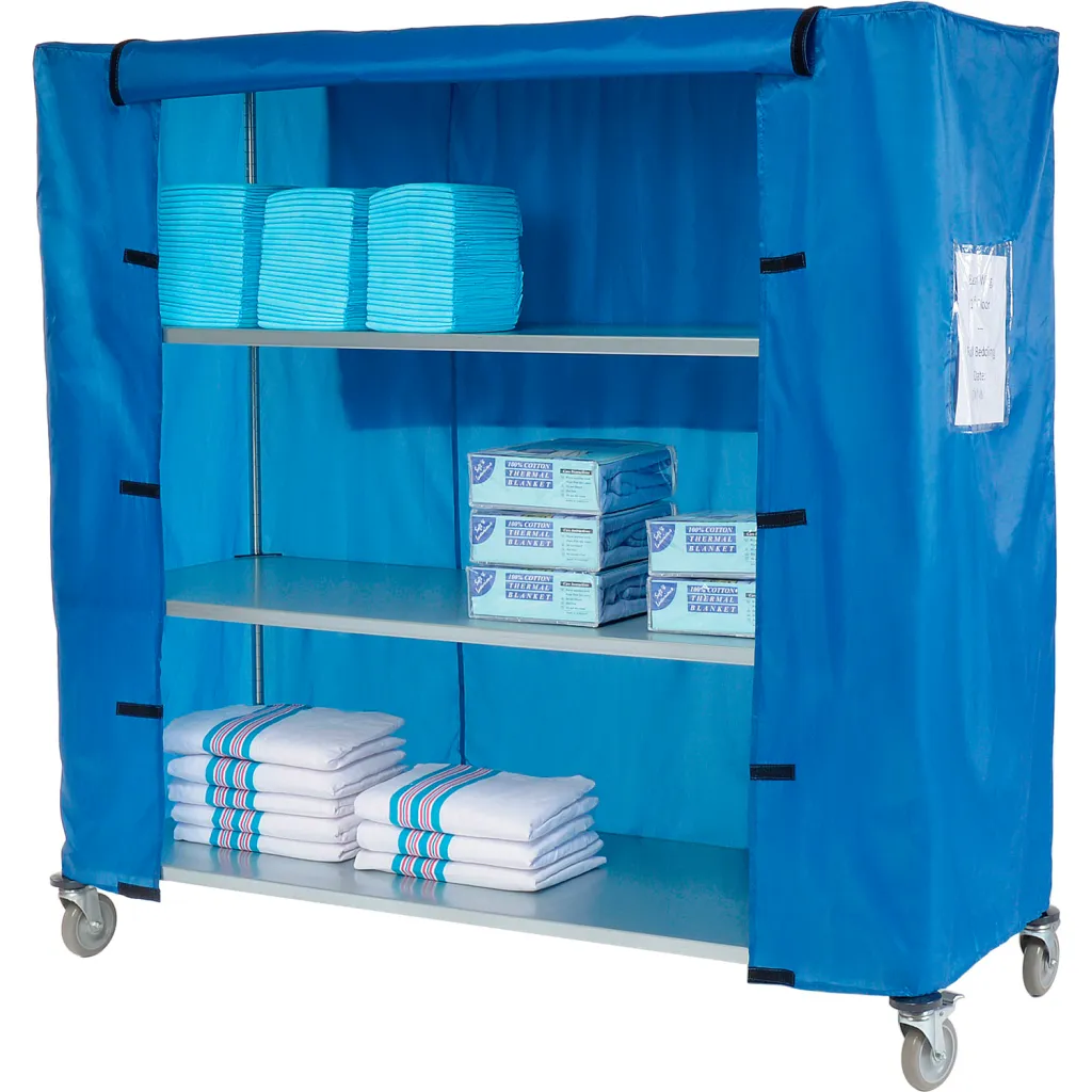 Galvanized Steel Linen Cart With Nylon Cover 4 Shelves 60"l X 18"w X 80"h