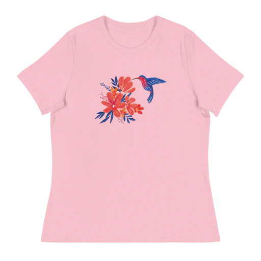 Hummingbird & Flowers Women's Relaxed T-shirt - Pink/s