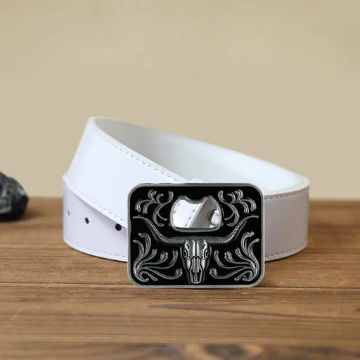 Men's Diy Opener Buckle Leather Belt - White Pu Belt (40)