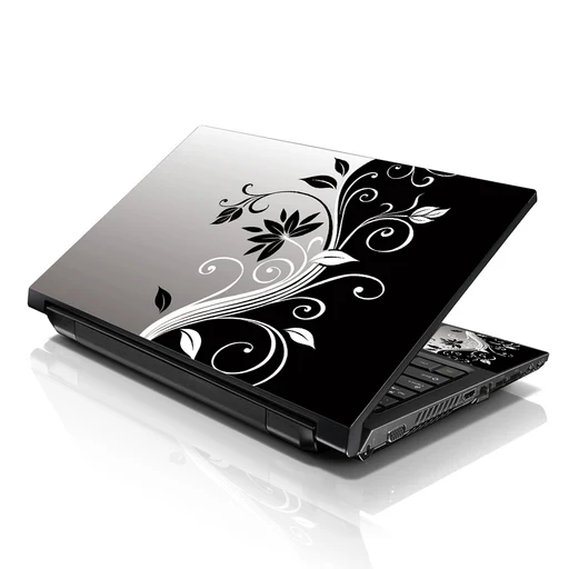 Laptop Notebook Skin Decal With 2 Matching Wrist Pads - Black & White Floral
