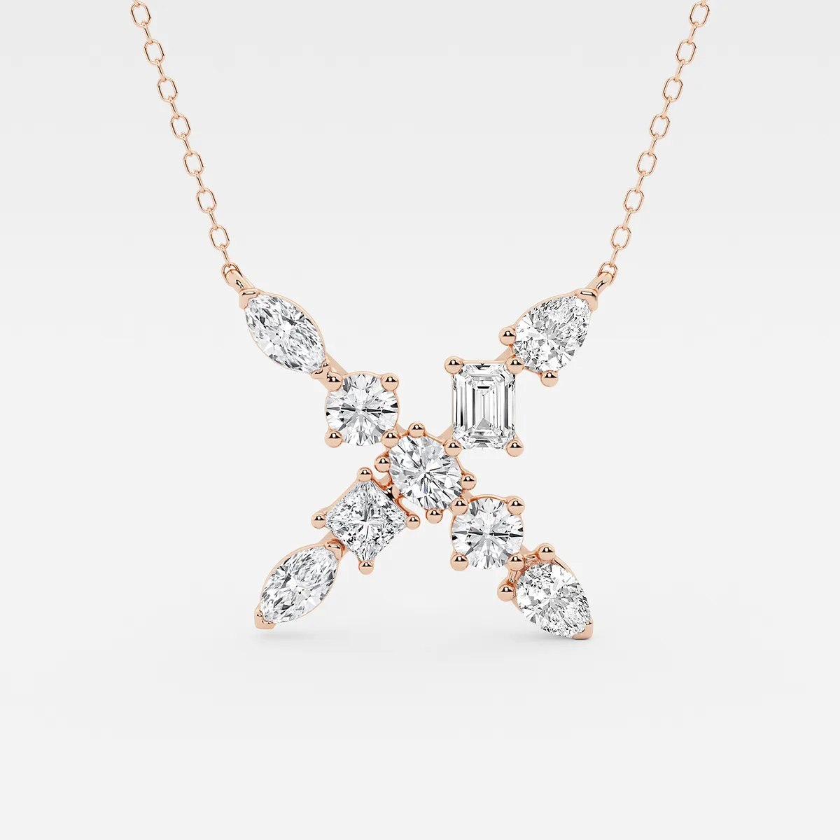 1 3/4 Ctw Mosaic Multi-shape Initial X Pendant 14k Rose Gold, De, Vs1