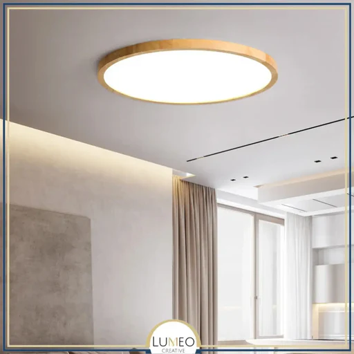 Plafonnier Led Bois Extra Fin | Design Épuré Et Minimaliste - 30 Cm/bois Clair/blanc Froid