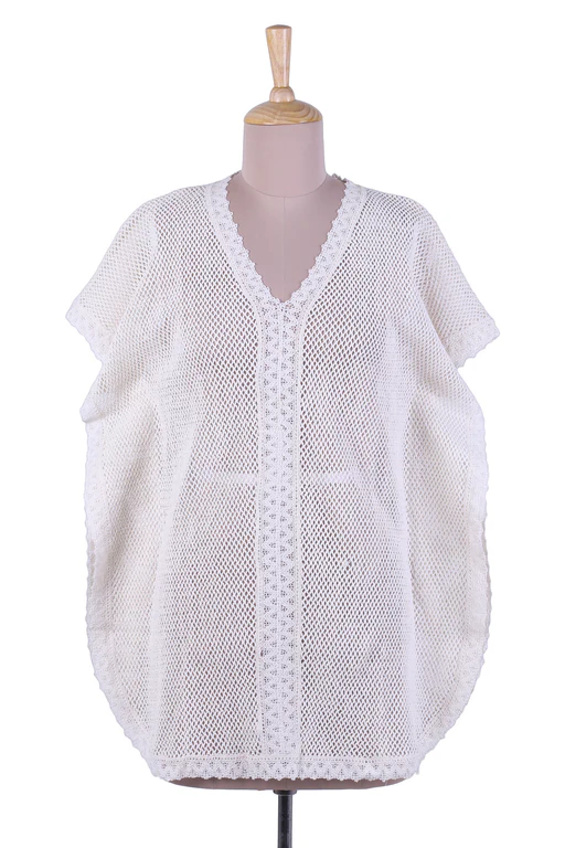 Cotton Off White Cover Up Or Tunic Top From India - Glamorous Lady - Xl