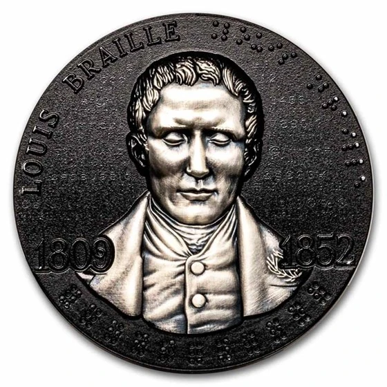 2024 Cameroon 2 Oz Silver Antique Louis Braille Coin With Box & Coa
