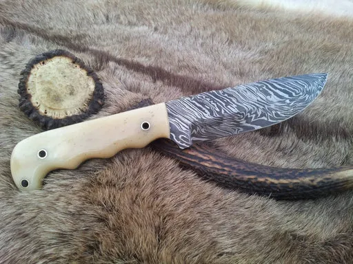 The Wilderness Edge Custom Handmade Damascus Steel Outdoor Hunting Knife | Bone Handle | 10 Inches