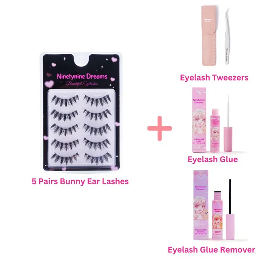 5 Pairs Bunny Ear Lashes + Accessories (tweezers + Daily Lash Glue + Lash Remover)