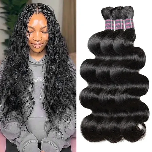 Hairsmarket Body Wave Bulk Hair Extensions 3/4 Bundles Human Hair For Boho Knotless Braiding - 16 16 18
