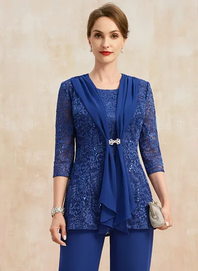 Lace 3/4 Sleeve Special Occasion Mother's Elegant Wrap With Rhinestones Sequins (013297396)