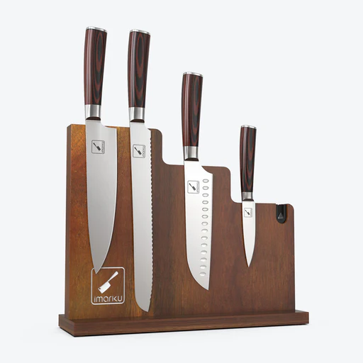 Wooden Magnetic Knife Holder With 4-piece Chef Knives Set - Staircase