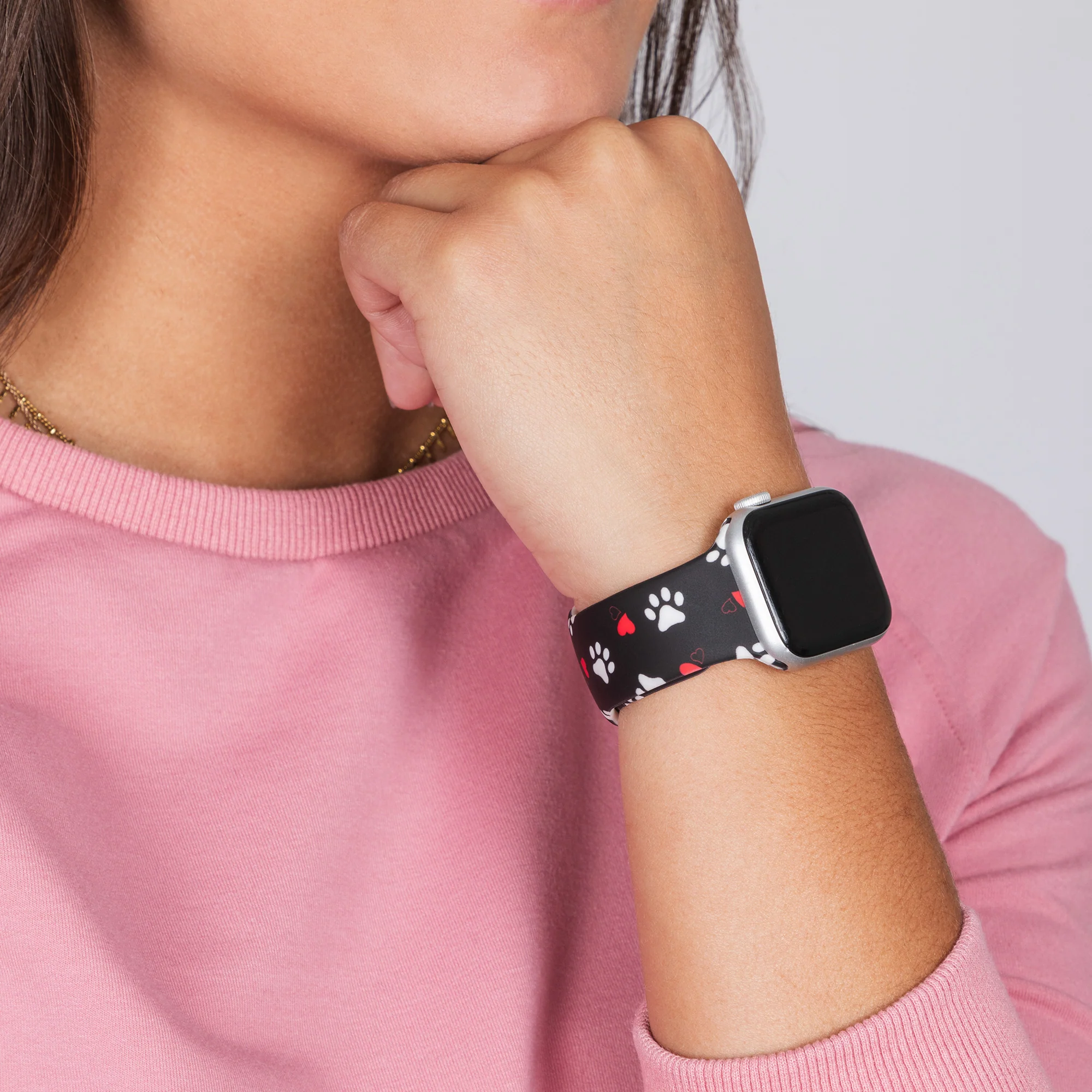 Patterned Silicone Apple Watch Band 38mm/40mm/41mm 42mm/44mm - Hearts & Paws