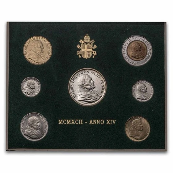 1992 Vatican City Pope John Paul Ii 7-coin Set Bu (ogp)