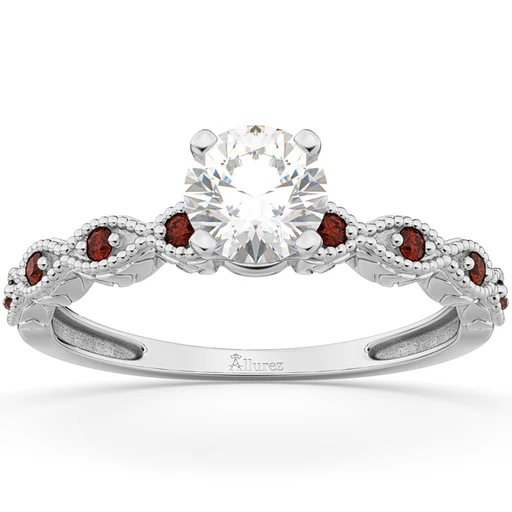 Vintage Lab Grown Diamond & Garnet Engagement Ring Palladium 0.75ct