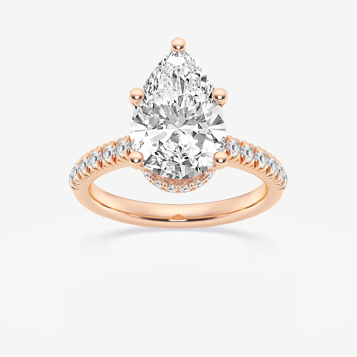 Shylin 3 1/2 Ctw Pear Lab Grown Diamond Hidden Halo Engagement Ring 14k Rose Gold, E, Vs1