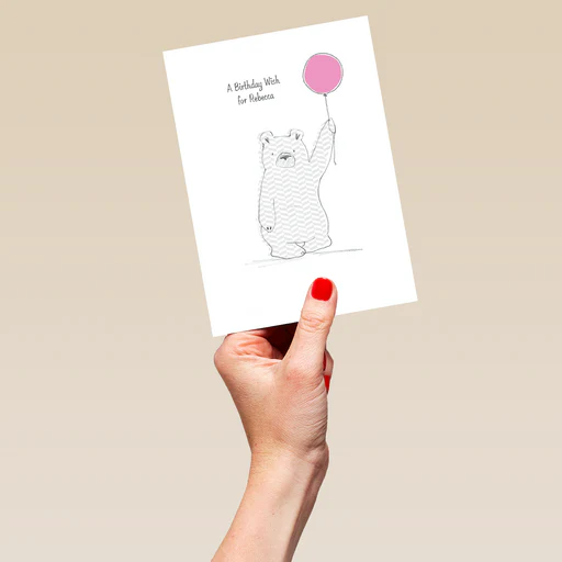 Personalised Bear Balloon Card For Daughter - Large