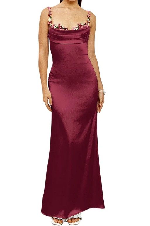 Sheath-column Maxi Elastic Silk Like Satin Formal Evening Dress 890740689555 - Dark Navy