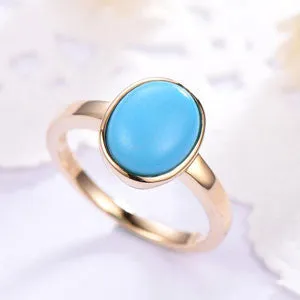 7x9mm Oval Turquoise Engagement Wedding Ring Vintage 14k Yellow Gold Stacking Ring Promise Bridal Ring Women Anniversary Gift For Her - 10k White Gold