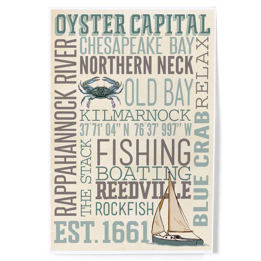 Northern Neck, Virginia, Chesapeake Bay, Oyster Capital, Typography, Art & Giclee Prints - 12 X 18 Art Print